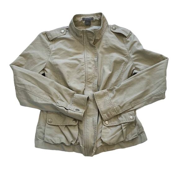 Ann Taylor Cotton Beige/Tan/Neutral Zip Up Cargo/Utility Jacket, Pockets, 6 - Picture 1 of 14